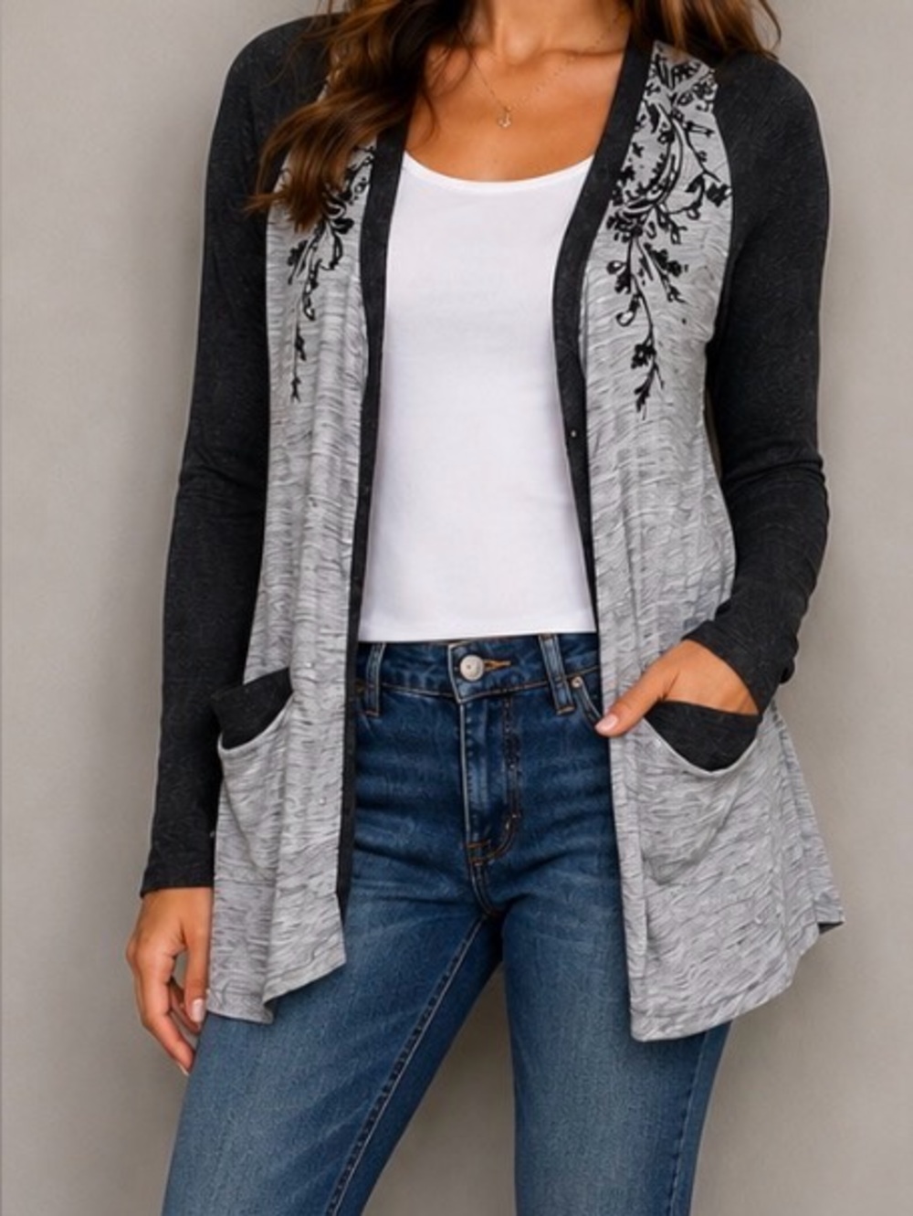 Vintage Miss Me Cardigan Jacket Gray Girl Long Sleeve Y2K Women Small Medium NWT